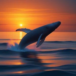Ocean, sunrise, jumping whale,,<lora:659095807385103906:1.0>