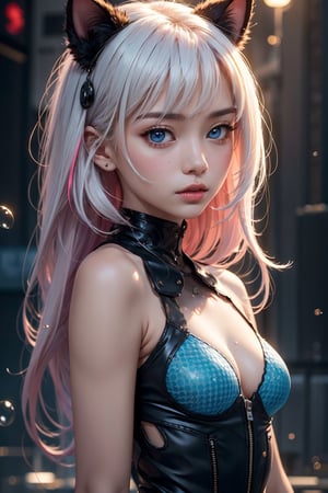 masterpiece,best_quality,cute_15_yo_girl,upper_body,splashing,abstract,psychedelic,neon,(honeycomb pattern), (creative:1.3),sy3,SMM,fantasy00d,hands_model,cyberpunk, ,asian_girl,r1ge,dreadlocked_white_hair,cat_ears,girl_possing,(small_breast),(skinny),perfect_face,ore_no_imouto_ga_konnani_kawaii_wake_ga_nai,((small breasts)), ((innocent)), (freckles:0.6), intricate details, highly detailed, sharp focus, professional, 4k, god rays, stunning blue eyes, petite, delicate, innocent, highres, detailed facial features, high detail, sharp focus, smooth, aesthetic,long_bangs