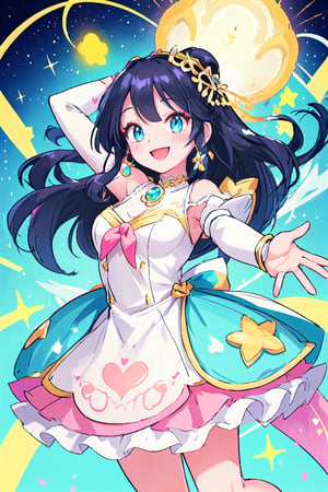 (best quality:1.2), (hyper detailed)
blue eyes, black hair, long hair,(parted bangs:1.2),(slicked back:0.8), smile,

Style - Adorable and Charming Vibe

Background - Candy-colored Wonderland

Subject - Sweet and Playful Aura Character

View - Whimsical and Carefree Perspective

Appearance - Endearing and Energetic Presence

Outfit - Pastel-colored Dress with Playful Accents

Pose - Joyful and Dynamic Posture

Details - Cute Accessories and Bright Smiles

Effects - Sparkling Glitter and Radiant Glow

Description - Step into the enchanting world of "Sweet and Playful Aura," where the character radiates an irresistible charm. Set against a candy-colored wonderland, she captures hearts with her endearing and energetic presence. Dressed in a pastel-colored outfit adorned with playful accents, she strikes a joyful and dynamic pose that perfectly embodies her carefree nature. Her look is completed with cute accessories that complement her bright smile. As if sprinkled with magic, sparkling glitter dances around her, and a radiant glow envelops the scene, highlighting her sweet and playful aura. This character is a delightful embodiment of joy and lightheartedness, inviting everyone to embrace the magic of her presence.