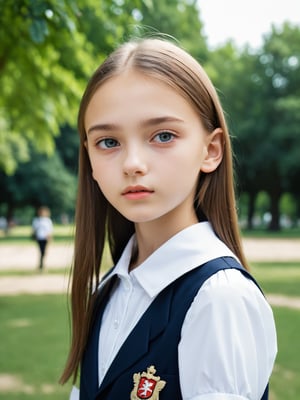a half-body portrait photo of a Russian fashion model, (age 12-15:1.2), (dynamic pose:1.3), upper body, close up, gorgeous face, highly detailed face, smooth soft skin, looking at viewer, (from side:0.9), make up, (pubescent girl, short girl, slender girl, very thin:1.2), (summer school uniform:1.1), (outdoors, in deserted park, in the morning, dark background:1.4),

More Reasonable Details,