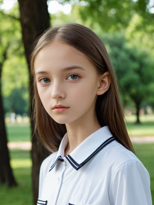 a half-body portrait photo of a Russian fashion model, (age 12-15:2), (dynamic pose:1.3), upper body, close up, gorgeous face, highly detailed face, smooth soft skin, looking at viewer, (from side:0.9), make up, (pubescent girl, short girl, slender girl, very thin:1.2), (summer school uniform:1.1), (outdoors, in deserted park, in the morning, dark background:1.4),

More Reasonable Details,