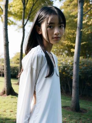 a half-body portrait photo of a young Chinese model, (European preteen, German preteen:1.7), (age 13-15:1.7), highly detailed face, highly detailed eyes, beautiful face, beautiful eyes, beautiful hairstyle, smooth soft skin, (flat chest, flat_chested:1.3), (innocent look:-1.2), (smile:0.2), ((slip, dropped and erotic:1.3) ao dai:1.3), (outdoors, in park, dark background, at night:1.4), (moon light:0.4), (no pants, naked bottom,  uncovered private parts, showing pussy, vargina:0.3), depth of field, (slender girl, skinny body, very slim:1.3), standing,  (model posing:0.3), (from side:0.9), nsfw, jailbait, loli, lolita,reiyomatsumoto,rimgramm