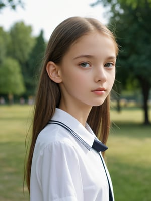 a half-body portrait photo of a Russian fashion model, (age 12-15:2), (dynamic pose:1.3), upper body, close up, gorgeous face, highly detailed face, smooth soft skin, looking at viewer, (from side:0.9), make up, (pubescent girl, short girl, slender girl, very thin:1.2), (summer school uniform:1.1), (outdoors, in deserted park, in the morning, dark background:1.4),

More Reasonable Details,