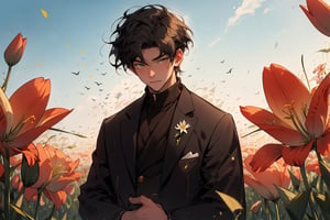 man's point of view:
my boy
the day the two of us
met our eyes
at a lily field
wearing black  yellow blazers 
standing next to me
among so many people
I found you
my love
we look into others
felt as fate
as we know before
lilies in hands
waiting for you to be mine