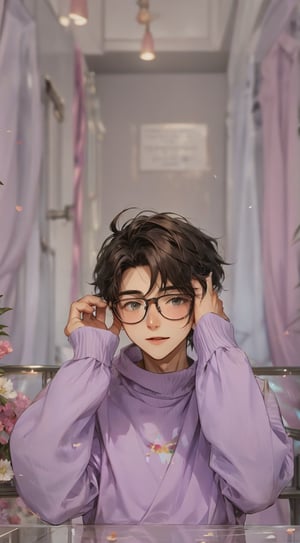 1boy, cute,wearing glasses