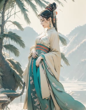 masterpiece,highest quality,exquisite details, Ambilight,brilliant,exquisite details, double exposure,fussion of fluid abstract art,maximalism artstyle, geometric artstyle, 1girl,large breasts,water,pond,(chinese style:1.3),blue-smoke,1 girl, custom,