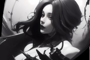 anime girl samurai, cyberpunk, gothic,High detailed ,slan_aiwaifu,monochrome