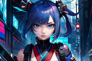 anime girl samurai, cyberpunk,Torudaya style,ReikoTerayama_aiwaifu