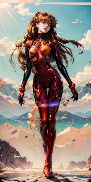 (masterpiece, best quality), lora:souryuu_asuka_langley:1, ,souryuu_asuka_langley, plugsuit, bodysuit, interface headset, red bodysuit, hair between eyes, pilot suit, (best quality, masterpiece, colorful, dynamic angle, highest detailed)(Asuka Langley), upper body photo, fashion photography of cute red long hair girl (Asuka Langley), dressing high detailed Evangelion red suit (high resolution textures), transparent clothes, see-through_clothes, perfect nipples, in dynamic pose, bokeh, (intricate details, hyperdetailed:1.15), detailed, sunlight passing through hair, backlight, colorful art background, (official art, extreme detailed, highest detailed), only face ,sports bra