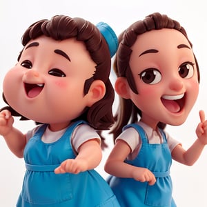 2 old girls, Cute chubby girl and slim girl, chef logo, Smile and cute pose ,chef, cute style, tiny, Head large, dark brown hair, white apron, 3d rendered, Cute style, Pokemon Style, cinematic texture, shame, pokemon, movie light, Brilliant lightning, salama, cool, clean white background, Ray tracing, Premium Colors, upper body 3D models,  fashion blind box toys. (full body:1.2), chibi, doll eyes, Mexican colors, 