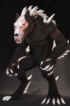 Beowolf, Wolf, Black Fur, Skull, red eyes, tail, spikes, claws, glowing eyes,