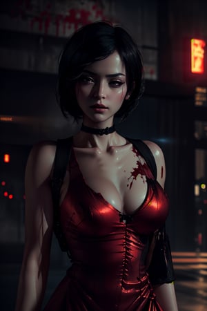 ((masterpiece)), (best quality), (cinematic), ada wong, red dress, bloody, detailed body, glow, (cinematic, colorful), (extremely detailed), clouds, hdr, ultra hd, 4k, 8k