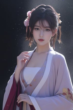 muelsyse (arknights),1girl, solo,hanfu,chinese clothes,splatter background, holding fan, best quality, amazing quality, very aesthetic, absurdres,chinese girls,MikieHara,<lora:659095807385103906:1.0>