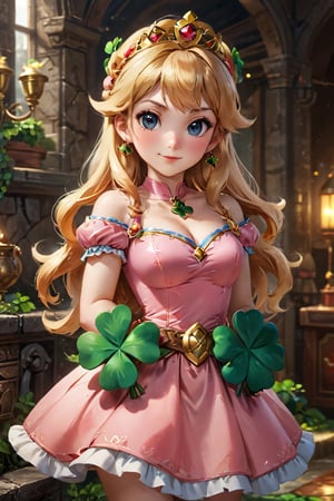 Princess peach holds (a big shamrock), happy, super mario theme,
photorealistic:1.3, best quality, masterpiece,