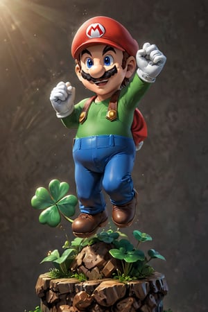 A super mario jumps up and holds a shamrock, super mario theme,
photorealistic:1.3, best quality, masterpiece,MikieHara