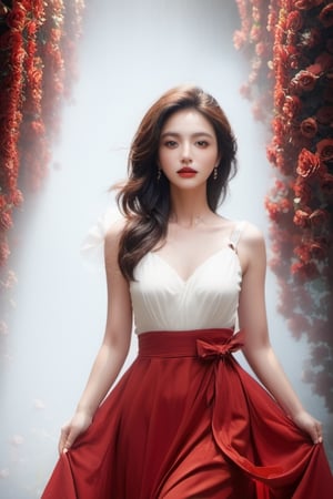 (masterpiece,best quality,realistic:1.2),1girl,white dress,flower（red roses),
