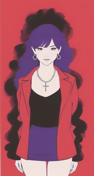 misato katsuragi, pale_skin:1.0,  intense_purple_hair:2.0, (mizuki_beautiful_young_face):1.8,georgus, full body,  red_jacket:2.0,black_pencil_skirt:1.5, black_dress,
,perfecteyes, nsfw,big_cross_necklace:2.0,