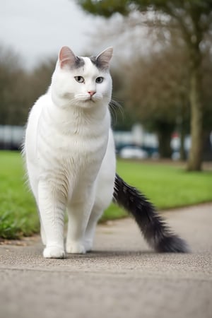 British Shorthair cat, white and grey mixed, thick hair,Animal,cat,Animal Photography, walking, view from the side
