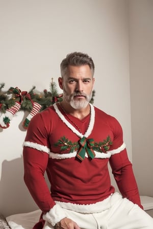 gay,man,handsome, muscular,sexy,realistic,realistic, best shadow, RAW,without noise,clear ,(best quality):1.5,Christmas,christmas_clothes,christmas_clothing,Mature, Santa ,cum presents 