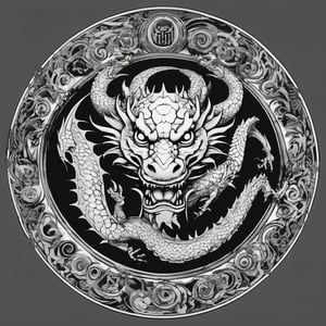 a black and white picture of a circular design, a dragon tattoo by Eiichiro Oda, featured on pixiv, mingei, lovecraftian, booru, logo