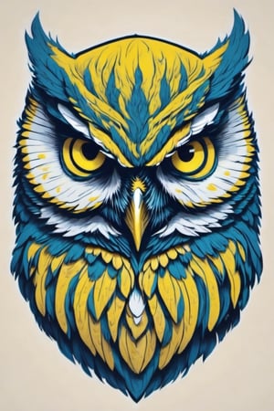 Leonardo Style, illustration, no humans, looking at viewer, yellow eyes, solo, portrait,vector art, owl,oni style