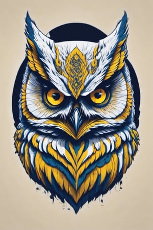 Leonardo Style, illustration, no humans, looking at viewer, yellow eyes, solo, portrait,vector art, owl,oni style