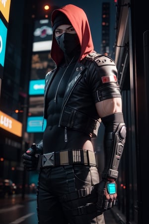 awesome looking cyberpunk red male ninja 8-bit neon. ultra realistic, highly detailed, 4k