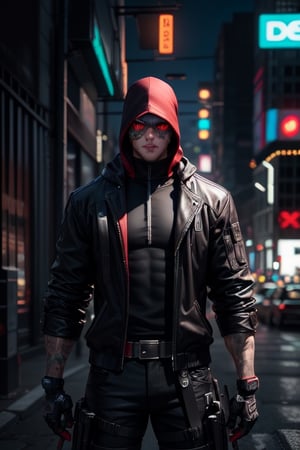 awesome looking cyberpunk red male ninja 8-bit neon. ultra realistic, highly detailed, 4k