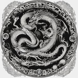 a black and white picture of a circular design, a dragon tattoo by Eiichiro Oda, featured on pixiv, mingei, lovecraftian, booru, logo