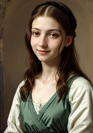 Renaissance portrait in the style of Leonardo da Vinci, upper body of a 15-year-old boy as young Jesus Christ, sfumato technique, subtle gradations, enigmatic smile, muted earth tones, atmospheric perspective, detailed background landscape, chiaroscuro lighting, realistic adolescent anatomy, intricate drapery of Renaissance clothing, oil on wood panel, high level of detail, masterful composition, soft ethereal glow, gentle facial features, flowing hair, delicate hands, serene and innocent expression, simple robe, subtle halo effect