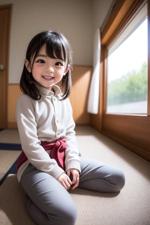 A masterpiece of a 6-year-old Japanese girl in a kindergarten, wearing long pants, A stunning full-body illustration of a young Japanese girl, created with the whimsical charm of a 6-year-old's imagination. The artwork features vibrant colors, playful shapes, and a joyful expression on the girl's face. The image is rendered in 8K resolution, suitable for use as a high-quality wallpaper.