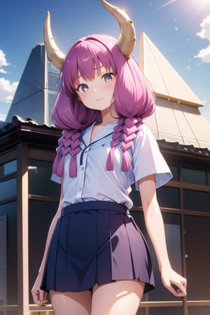 (solo:1.1),
petite,
6-year-old,
Japanese girl,
gentle and kind expression,

aaaura,
braid,
twin braids,
horns,

(Office worker clothes:1.1),

looking at the viewer, cowboy shot,

In front of the pyramid,

bright,
sunny day,

photorealistic,
ultra-high-resolution,
8K,
