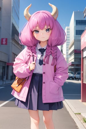 
 (A five-year-old girl:1.5),
 (Five years old:1.5),
 (infant:1.5),
 (little girl:1.5),
 (petite:1.5),
(solo:1.1),

Japanese girl,
gentle and kind expression,


aaaura,
braid,
twin braids,
horns,

(Office worker clothes:1.1),

looking at the viewer, cowboy shot,

In front of a building in Shinjuku,

bright,
sunny day,

photorealistic,
ultra-high-resolution,
8K,
