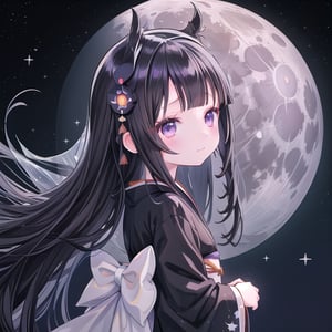 (black hair:1.5),
masterpiece, best quality, intricate details, (kaguya-hime:1.5), (little girl:1.5), (petite:1.5), beautiful child, black hair, white skin, light purple eyes, traditional Japanese kimono, (full moon background:1.3), ethereal glow, innocent smile, (childlike features:1.2), (fairy tale atmosphere:1.3), upper body portrait, (moonlit sky:1.2), (soft moonlight illumination:1.2), (lunar landscape:1.1), (kimono with moon patterns:1.1), (celestial theme:1.2)