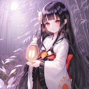 
 (black hair:1.5),
masterpiece, best quality, intricate details, (kaguya-hime:1.5), (little girl:1.5), (petite:1.5), beautiful child, light pink hair, white skin, light purple eyes, traditional Japanese kimono, bamboo forest background, full moon in sky, ethereal glow, innocent smile, (childlike features:1.2), (fairy tale atmosphere:1.3), upper body portrait, 
