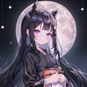 (black hair:1.5),
masterpiece, best quality, intricate details, (kaguya-hime:1.5), (little girl:1.5), (petite:1.5), beautiful child, black hair, white skin, light purple eyes, traditional Japanese kimono, (full moon background:1.3), ethereal glow, innocent smile, (childlike features:1.2), (fairy tale atmosphere:1.3), upper body portrait, (moonlit sky:1.2), (soft moonlight illumination:1.2), (lunar landscape:1.1), (kimono with moon patterns:1.1), (celestial theme:1.2)