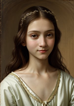 Renaissance portrait in the style of Leonardo da Vinci, upper body of a 15-year-old boy as young Jesus Christ, sfumato technique, subtle gradations, enigmatic smile, muted earth tones, atmospheric perspective, detailed background landscape, chiaroscuro lighting, realistic adolescent anatomy, intricate drapery of Renaissance clothing, oil on wood panel, high level of detail, masterful composition, soft ethereal glow, gentle facial features, flowing hair, delicate hands, serene and innocent expression, simple robe, subtle halo effect