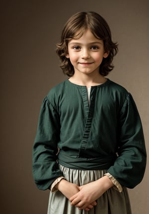 Create a portrait of a 5-year-old boy embodying the image of Jesus Christ, wearing upper body attire, using the High Renaissance style of Leonardo da Vinci. Include elements such as sfumato technique, enigmatic smile, realistic adolescent anatomy, intricate drapery, and chiaroscuro lighting