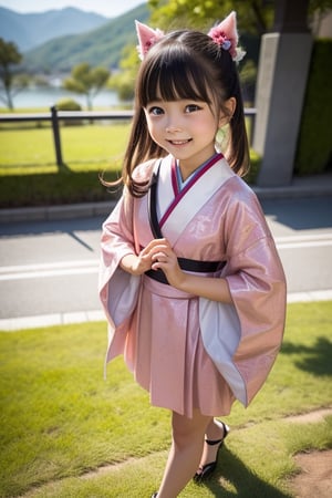 A stunning full-body illustration of a young Japanese girl, created with the whimsical charm of a 6-year-old's imagination. The artwork features vibrant colors, playful shapes, and a joyful expression on the girl's face. The image is rendered in 8K resolution, suitable for use as a high-quality wallpaper.