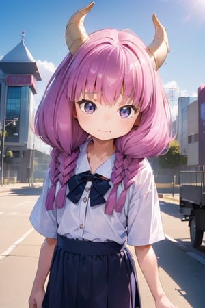 
 (A five-year-old girl:1.5),
 (Five years old:1.5),
 (infant:1.5),
 (little girl:1.5),
 (petite:1.5),
(solo:1.1),

Japanese girl,
gentle and kind expression,


aaaura,
braid,
twin braids,
horns,

(Office worker clothes:1.1),

looking at the viewer, cowboy shot,

In front of the pyramid,

bright,
sunny day,

photorealistic,
ultra-high-resolution,
8K,
