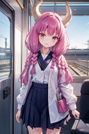 (solo:1.1),
young,
petite,
6-year-old,
Japanese girl,
gentle and kind expression,

aaaura,
braid,
twin braids,
horns,

(Office worker clothes:1.1),

standing,
Inside a Japanese train,

bright,
sunny day,

photorealistic,
ultra-high-resolution,
8K,


