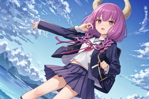 aaaura, braid, twin braids, horns, 

Young Japanese female student, (Cute and petite girl), High school student in Japan, Schoolgirl uniform, Pleated skirt, Blazer, Tie, Loafers, Backpack, (Highly detailed photos of CG Unity 8K), (A highly detailed Cute Japanese schoolgirl), (Photo Real), ((top-quality)), ultra-detailliert, (masterpiece), An ultra-high picture quality, Viewer, Gentle and kind expression, Very beautiful hair, Bright and natural photo, Cute and pretty like an idol, Minimal jewelry