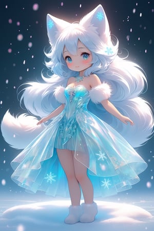 the fur beautiful, body, full body, hairyskin,fantasy, subsurface scattering, perfect anatomy,  glow, bloom, Bioluminescent liquid,china style,Movie Still, royal color, vibrant, volumetric light (masterpiece, top quality, best quality, official art, beautiful and aesthetic:1.2), (1girl),extreme detailed,(abstract, fractal art:1.3),colorful hair,highest detailed, detailed_eyes,snowflakes, ice crystals, light_particles,snow fox girl,babyface, perfect body, five fingers, perfect hands, anatomically perfect body, sexy posture,(aqua eyes),(white hair), long straight hair,(white fur off-shoulder ), barefeet, fox, dance Stance,dynamic angle,depth of field, hyper detailed, highly detailed, beautiful, small details, ultra detailed, best quality, 4k,(whole body),spirit fox Pendant,mythical clouds,Xxmix_Catecat