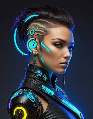 Create a male futuristic,  Ninja cyborg punk style,  striking earrings,  and a stunning appearance. Make it modern and avant-garde,  neon ligths,  glowing,  1male, 