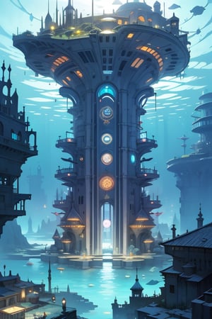 aquatic city, futuristic underwater city, Atlantis city, underwater city