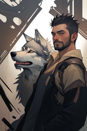 man with wolf at his side