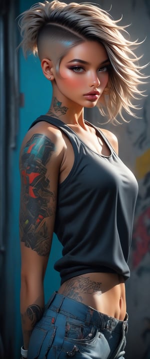 ,tattoo, , sexy, , , cyberpunk tank-girl, , best quality, bobcut hair cut ,masterpiece, 8k, ultra high res, (photorealistic:1.4), highly detailed, intricate detail, delicate and beautiful, good lighting, professional lighting, sharp focus, detailed shadows, exquisite details and textures, depth of field, unity 8k wallpaper, , (best quality, masterpiece, photorealistic, hyperrealism:1.2), , , , cool colors, , , dynamic pose, tight body, fit body ,
