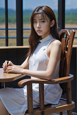 (masterpiece,best quality, ultra realistic,32k,RAW photo,detail skin, 8k uhd, dslr,high quality, film grain:1.2),1girl,looking at viewer,cafe,sitting on a chair,mecha,6000