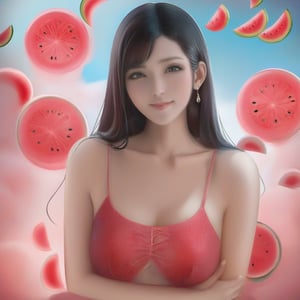 Watermelon juice, camisole, belching fan, cool and sultry, blue sky dragging thick marshmallows, it is July.,sakimichan ,abstract paintings,naked_towel,NYFlowerGirl