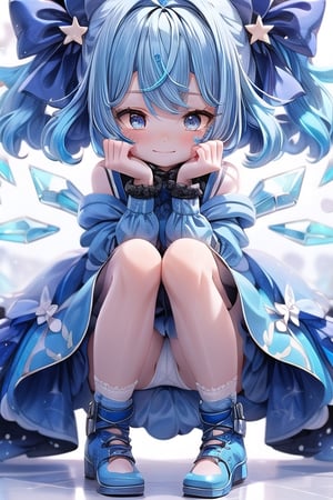 (sexy_pose:1.2), full_body, 1girl, solo, blush, shy, pout, cute_fang,  best quality, highest quality, detailed_eyes, extremely detailed, highres, cirno quality:3, (blue_hair quality:2), white_panties,1 girl